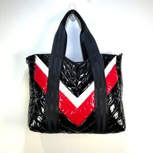 Think Royln Telluride Chevron Tote Quilted Puffer Black